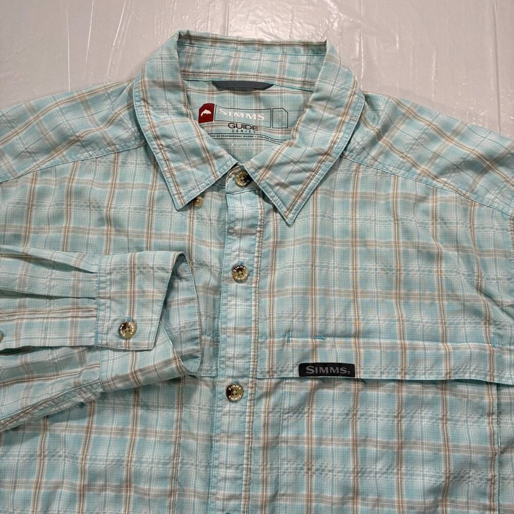 Simms Shirt Mens XL Green Guide Series Long Sleeve Fishing Button Up Outdoor